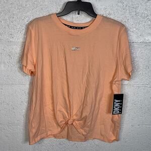 Dkny Sport Women's Knot-Front Metallic Logo T-Shirt - Belini(Peach)Large